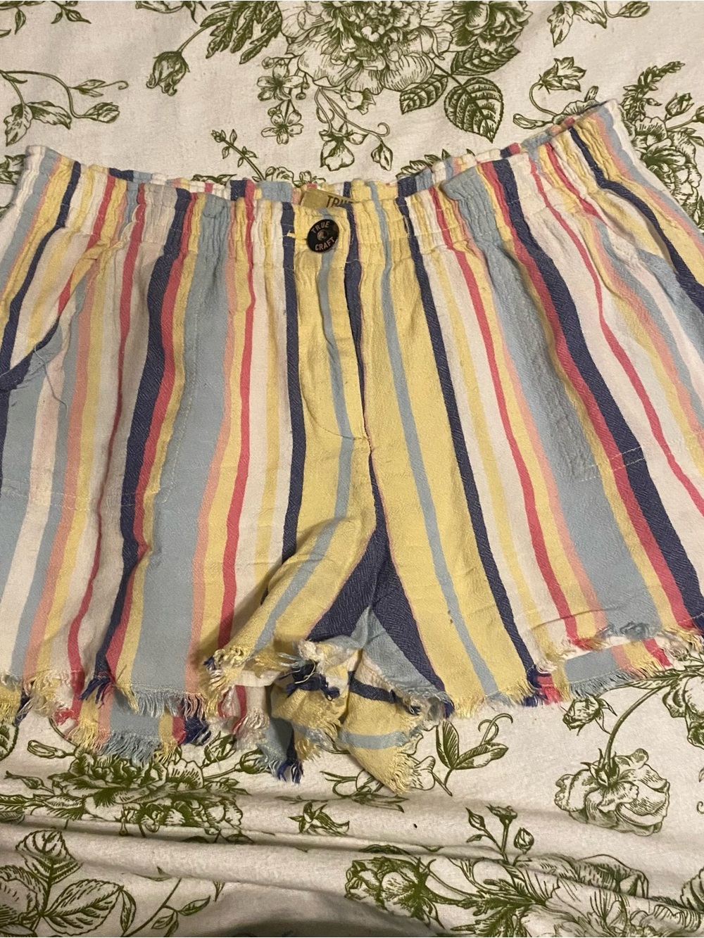 True Craft Striped Pastel Frayed-Hem Shorts